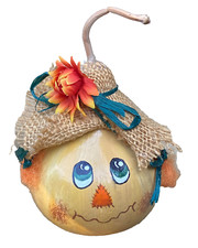 Handpainted Gourd Small Smiling Scarecrow Autumn Fall Halloween Decor Adorable