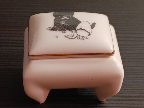 Vintage Schmuckschatulle Porzellan Katze Schmetterling Made in Japan kleine Weltgrüße 2 Zoll - Bild 15 von 24