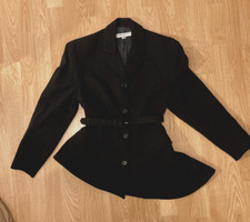 Jasper Conran-vintage 100% Belted Black Wool Jacket. Padded Shoulders Size Uk: 8