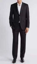 CANALI Classic Fit 100% Wool Suit, Solid Black, Model 13290, 48 R (58 EU) - NWI