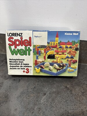 Vintage Lorenz Spiel Welt - Small World Holzstücke ~ unvollständig unsicher