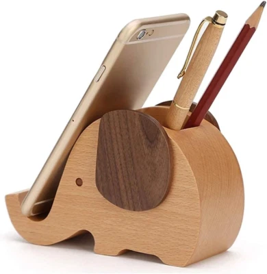 ELEPHANT-HOLDER-1HOLE Yoillione Birthday Gifts for Women: Wooden Pen Phone Stand Elephant Phone Holder