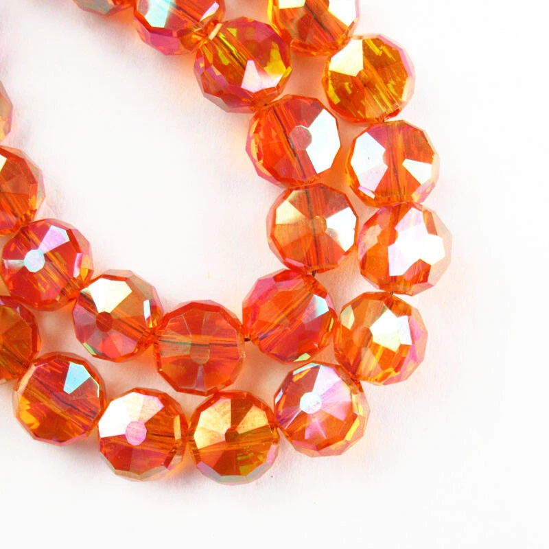 Colgante redondo de cristal de titanio naranja facetado de 8x5 mm cuentas sueltas 18 pulgadas 31 g Y-742 Foto 3 de 4