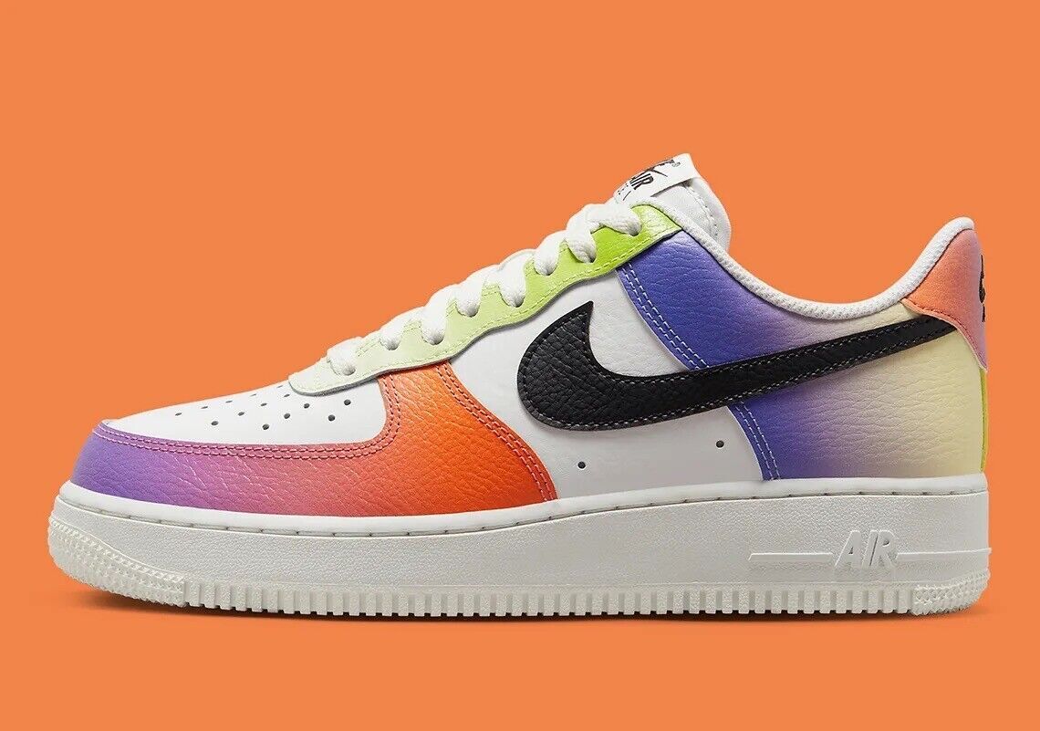 Nike Air Force 1 07 Низкие разноцветные оранжево-фиолетовые кроссовки FD0801-100 Женские Sz