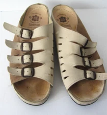 Echt Leder Sandals Womens Strappy Slides Tan/Taupe Leather Size 42 US 10.5-11