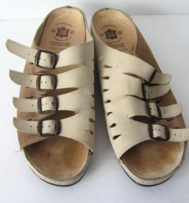 Echt Leder Sandals Womens Strappy Slides Tan/Taupe Leather Size 42 US 10.5-11