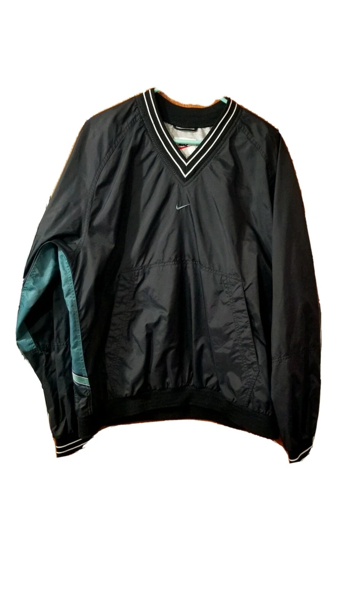 Vintage 90s NIKE Center Swoosh V-Neck Windbreaker Jacket Black X-Large 16-18