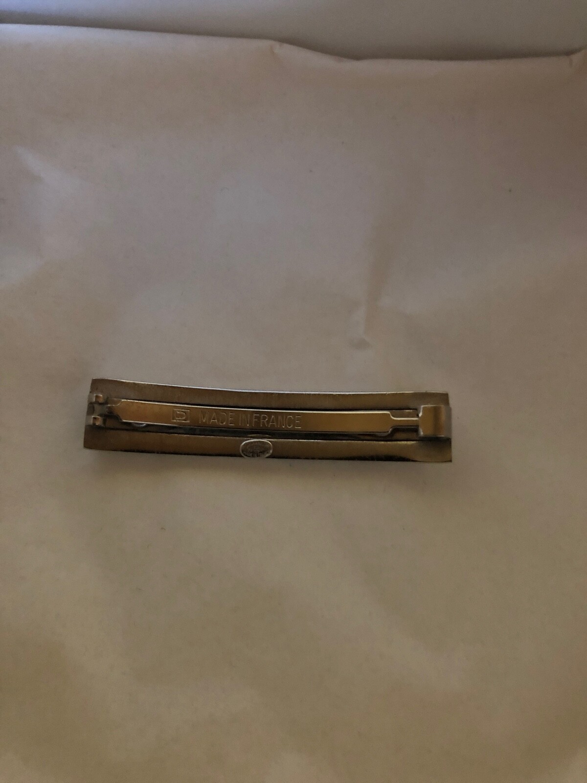 CHANEL VINTAGE RUTHENIUM Plated CHANEL LOGO HAIR CLIP… Gem