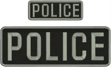 POLICE EMBROIDERY PATCH 4X12 AND 2X6 VELCR@ ON BACK GRAY ON BLACK