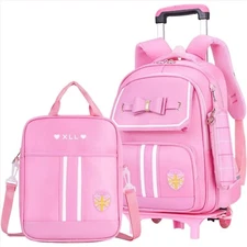 Stylish Rolling Backpack for Girls with Lunch Bag - Water-Resistant & Spacious