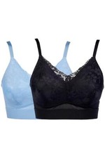 Rhonda Shear 2-pack Molded Cup Bra with Lace Overlay Dusky Sky/Black