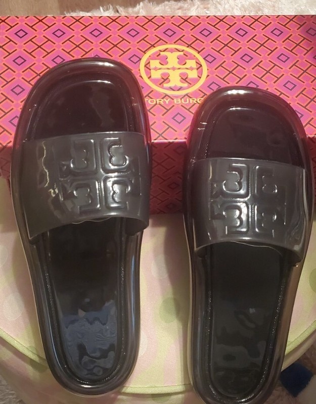 TORY BURCH Bubble Jelly Slides Black Size 11 Cushion Waterproof (New in Box)