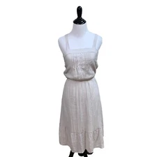 Naïf Women's S Small Boho Midi Dress Crepe Fabric Spaghetti Straps Elastic Waist