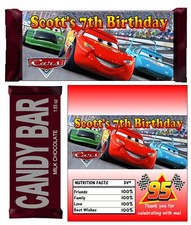 CARS LIGHTENING MCQUEEN CHOCOLATE BAR BIRTHDAY PARTY FAVORS CANDY BAR WRAPPERS
