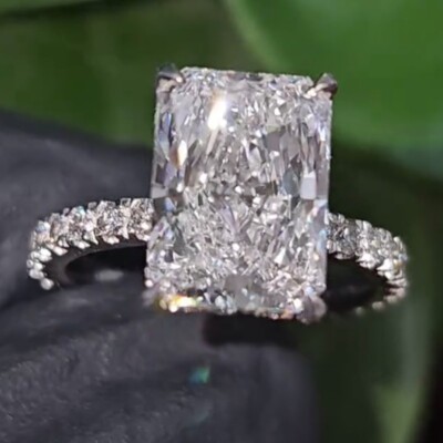 3.56Ctw Radiant Cut Moissanite Hidden Halo Engagement Ring 14k White Gold Plated