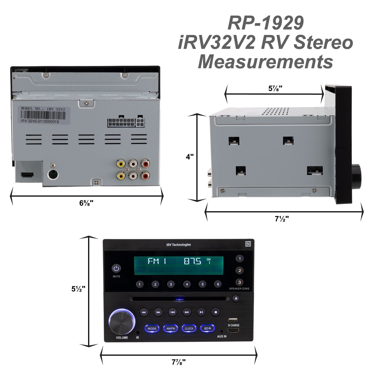 iRV32V2 3 Zone Car Stereo Radio System AM/FM/CD/DVD/MP3/MP4/HDMI w/APP Control