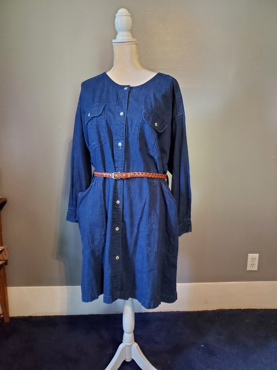 calvin klein denim dress long sleeve Calvin Klein Belted Denim Shirt Dress - M - Denim