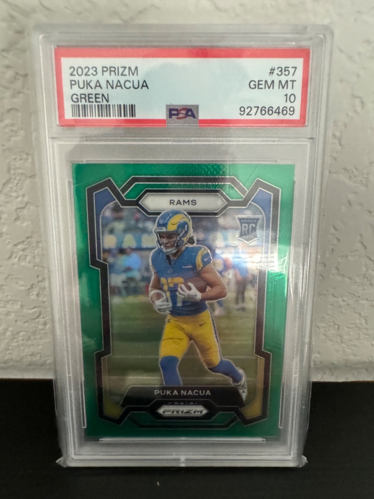 2023 Panini Prizm PUKA NACUA #357 RC Green PSA 10 Gem Mint Rams