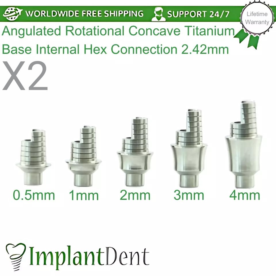 2x Angulated Rotational Concave CAD/CAM Ti-Base Dental Int Hex Connection  2.42mm