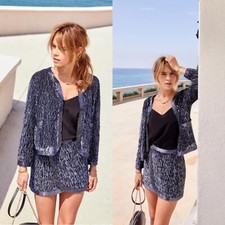 Sezane Lizzie Jacket Navy Money Blazer Size M