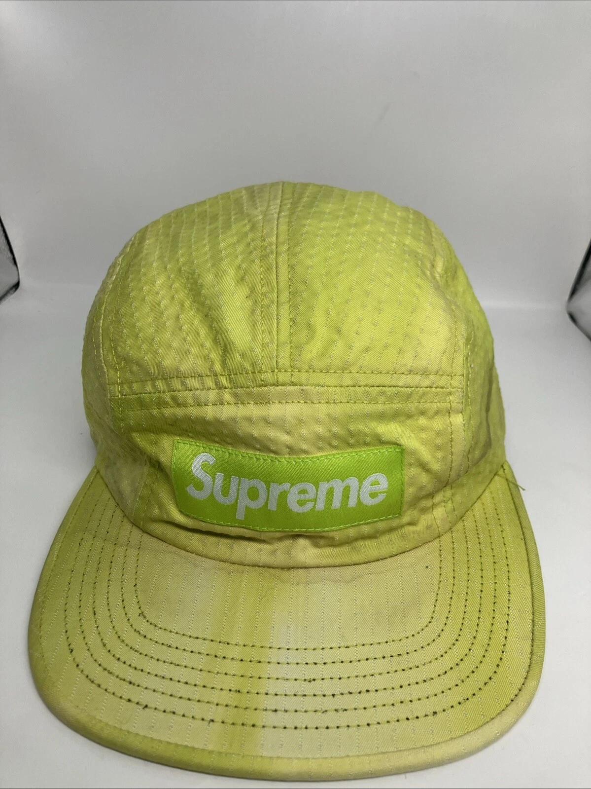 Casquette de camp patch logo surélevée SUPREME New York JAUNE réglable vintage vert glace