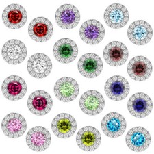 Solid 14k White Gold Round Halo Stud Push Back Earrings With Sparkling CZ Stones