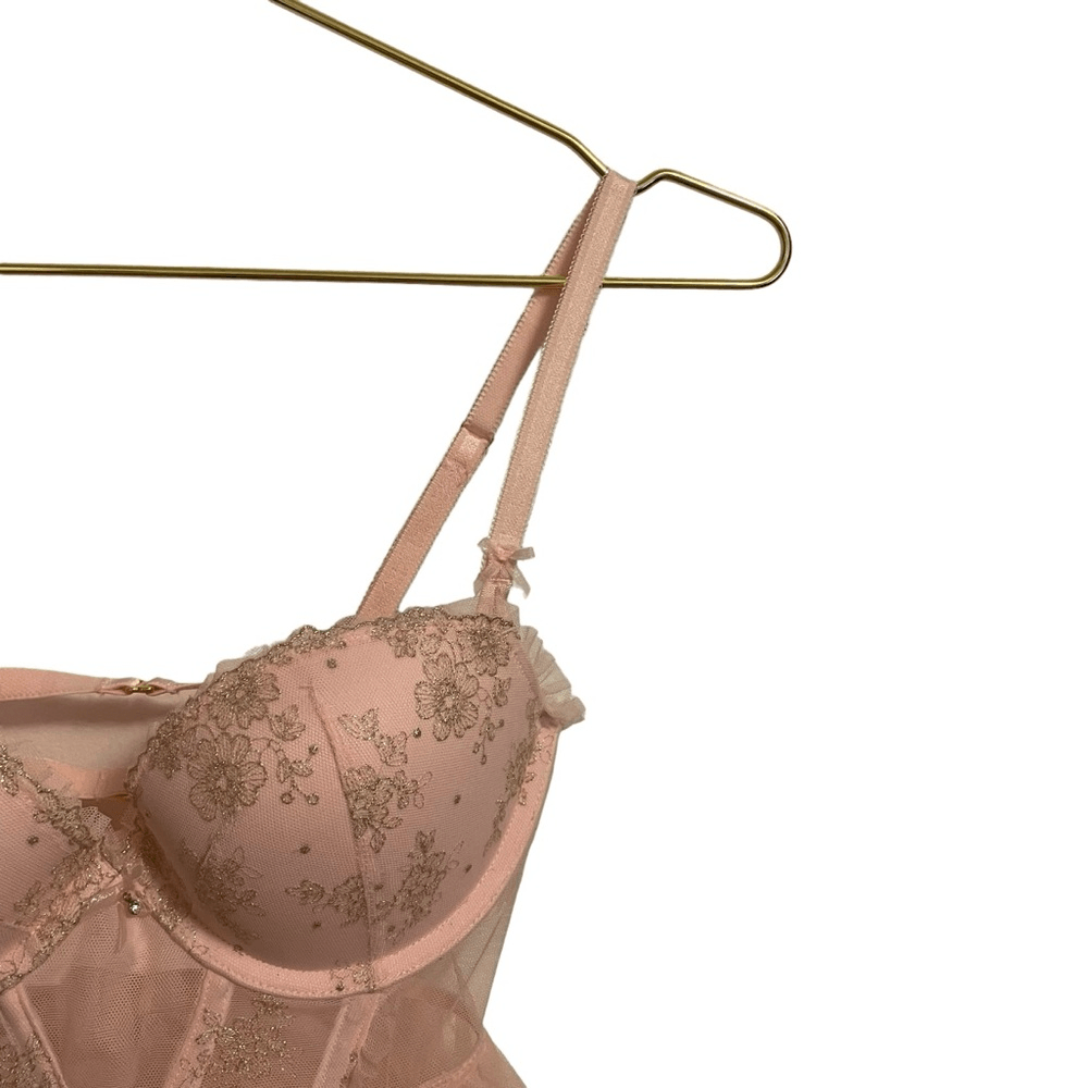 Victoria's Secret Dream Angels Ballerina Babydoll Tulle Babydoll Pink Gold  34C