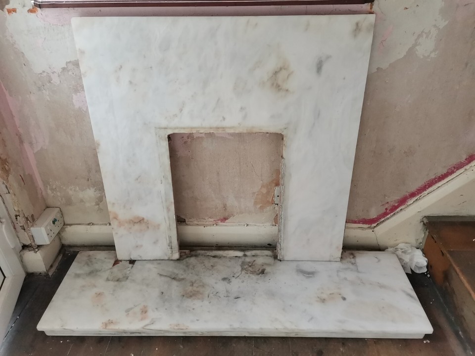 Gas Fire with Marble Surround And Wooden Mantle eBay