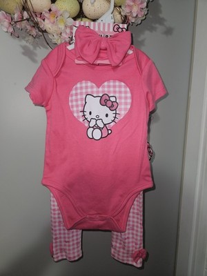 HELLO KITTY Infant Girls 3-Pc Bodysuit, Pants & Headband Set NWT 24M RETAIL:$32