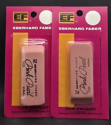 Vintage Eberhard Faber Pink Pearl Eraser 101 NOS Original Blister Pack x2