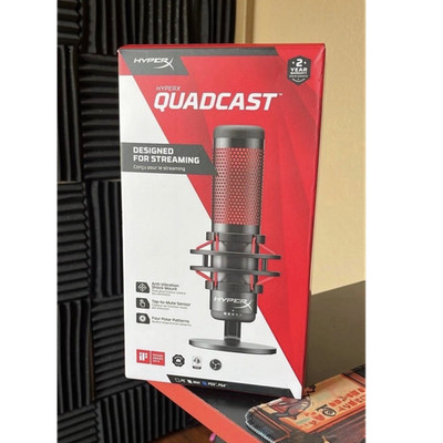 HyperX QuadCast USB Microphone Red/Black, Shock Mount, Tap-to-Mute, PC/Mac/PS5/ 