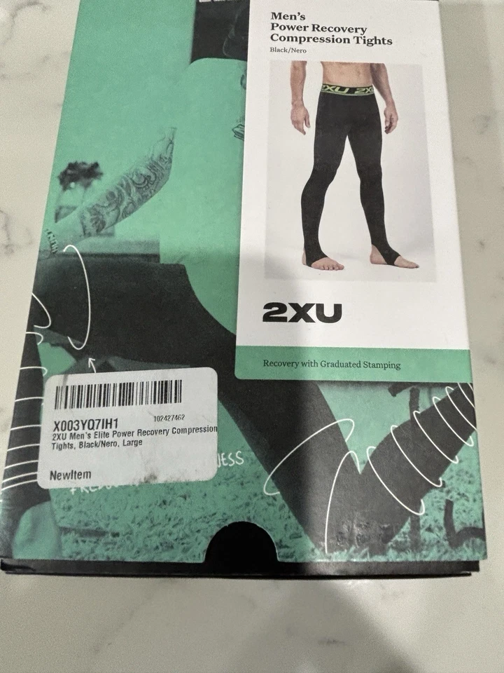 2XU MEN'S ELITE POWER RECOVERY  POWER COMPRESSION LARGE BLACK/NERO NEW IN BOX - Image 4 of 4