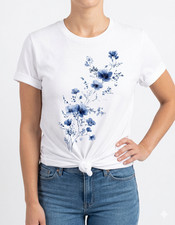 Women Floral Graphic T-Shirt Cute Flower Casual Crew Neck Short Sleeve Tee Top