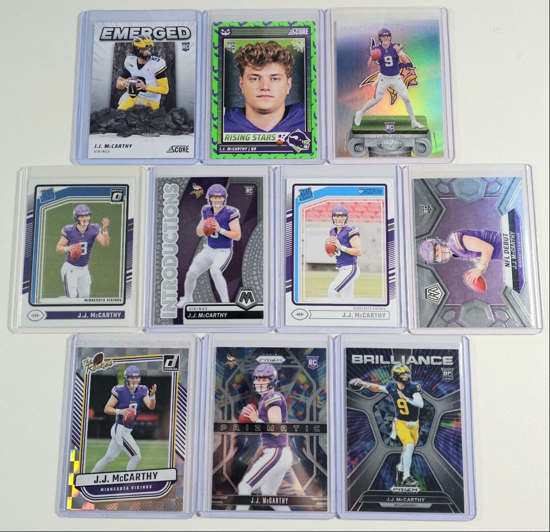 [10] J.J. MCCARTHY 2024 SCORE-A-TREAT ROOKIE GREEN BATS PRIZM RC Q6284