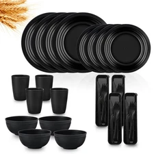 Dinnerware Sets, 32 Piece Wheat Straw Plates and Bowls Sets for 4, Plastic Pl...