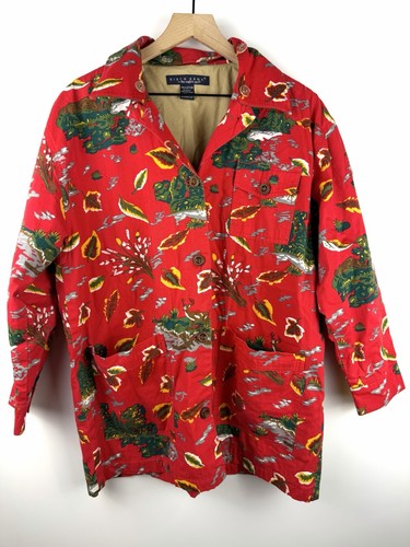 Vintage Fall Red Jacket Medium Birch Bros by The Eagles Eye Deer Leaves Corduroy