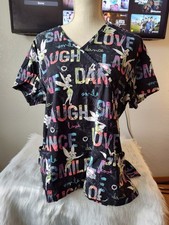 Disney scrub top Large style TB37A521 Tinker Bell black love dance smile cotton