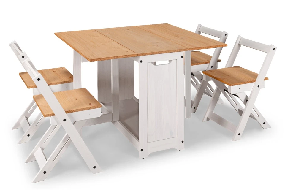Corona Butterfly Drop Leaf Dining Table and 4 Chairs White Wax Santos - Image 2 of 4