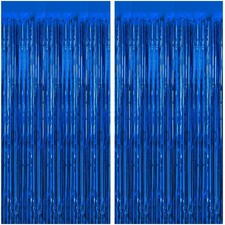 2 Pack 3.2ft x 8.2ft Blue Foil Fringe Curtains Party Photo Backdrop Party Str...