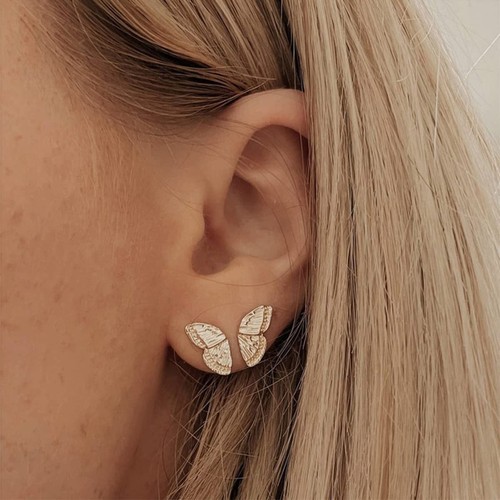 Schmetterlingsflügel Ohrstecker - 14K vergoldet, minimalistisch, leicht, zierlich - Bild 3 von 8