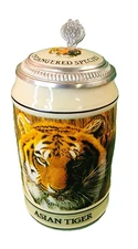 Budweiser Asian Tiger Beer Stein Endangered Species Vintage 1989 6.5" w/ COA