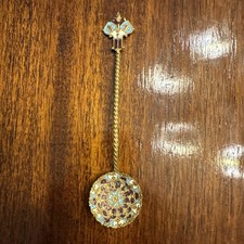 Antique 1880s French Champleve Enamel & Gilt Brass Decorative Spoon 5.5 Inches