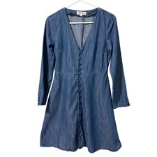 Madewell Chambray Dress Women’s Size 2 Blue Button Front V-Neck Long Sleeve