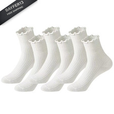 Iridipity 6 Pairs Ruffle Socks Woman Cute Frilly Ankle for 5-9, White