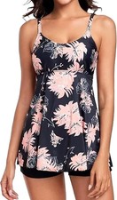 2 Piece Tummy Control Shorts Shirt Tankini Set Swimsuit Cups C-D Size 2XL 16/18