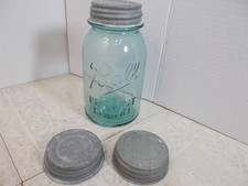 Vintage #1 Blue Ball Perfect Mason Jar Quart w/3- Ball Zinc Lids