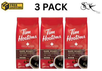 Free Shipping Tim Hortons Dark Roast Ground Coffee 100% Arabica Pack of 3