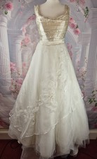 Sheryl Gu Ivory Wedding Dress UK 6/8 Pearl Button Bridal Gown Made in England