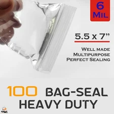 100 5.5 x 7" HEAVY DUTY 4 Mil Clear Reclosable Zip Seal Bag Plastic Bags Zipper