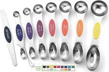 Magnetic Stainless Steel Measuring Spoons Set with Leveler, 8-Piece Black